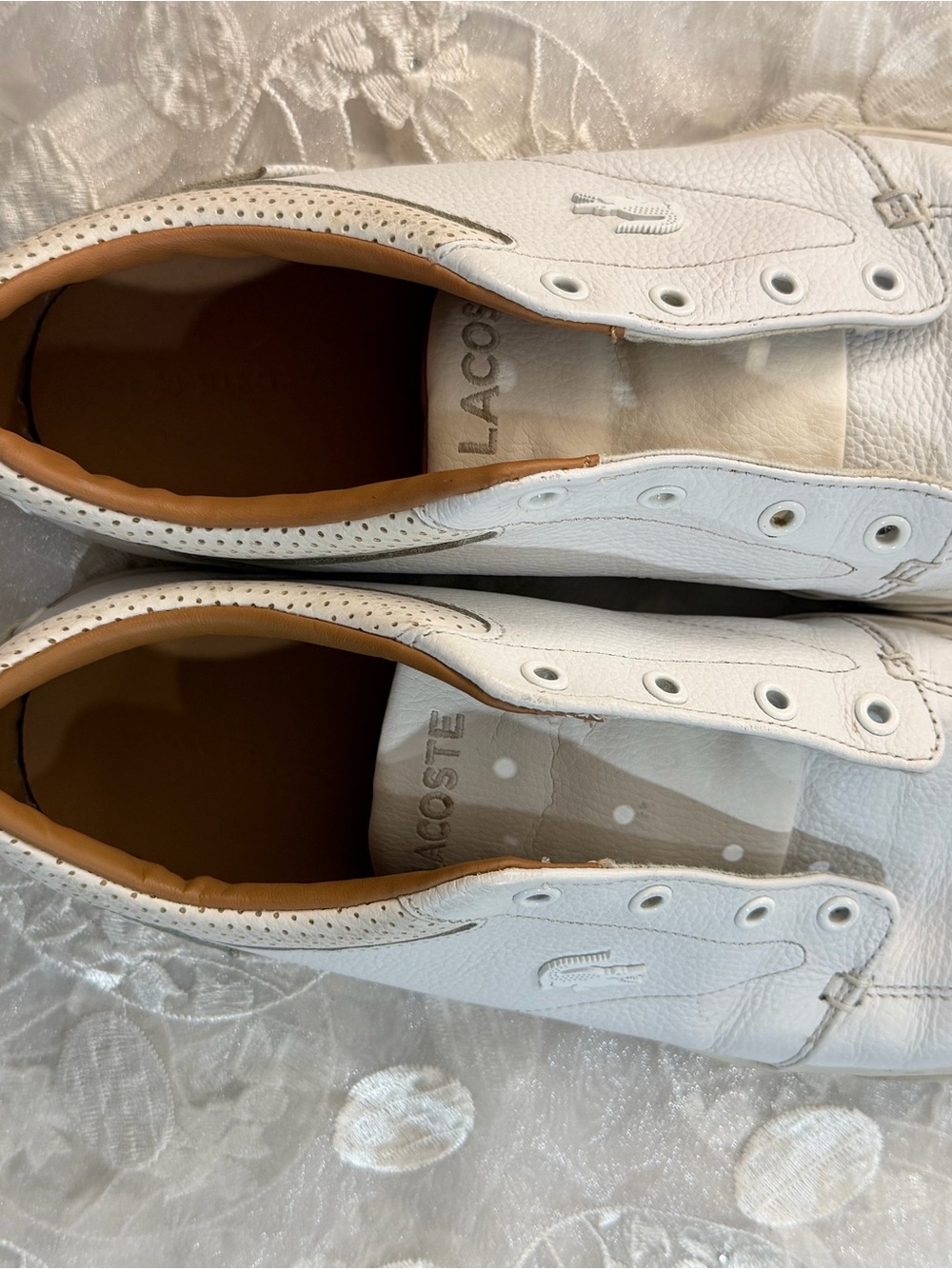 Lacoste White Leather Sneakers with Tan Insole